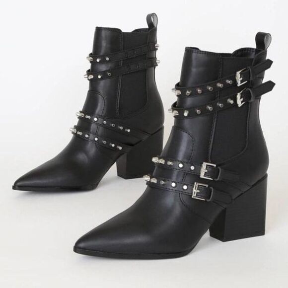 Kendall and Kylie Rad Black Studded Pointed-Toe Ankle Boots - Picture 1 of 11
